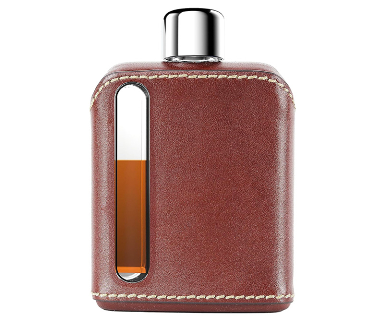 Modern Glass Leather Hip Flask